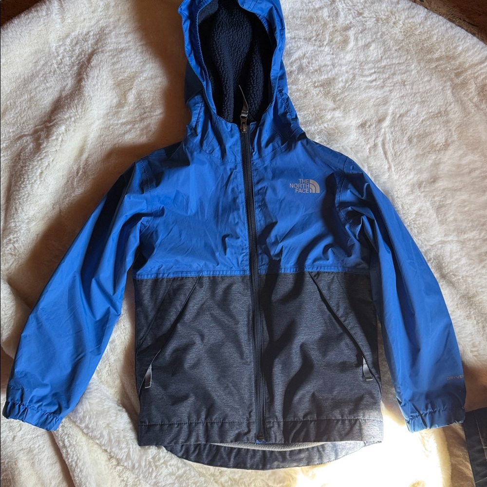 The North Face Blue and Black Hooded Jacket fleece lined Dryvent XS Antora